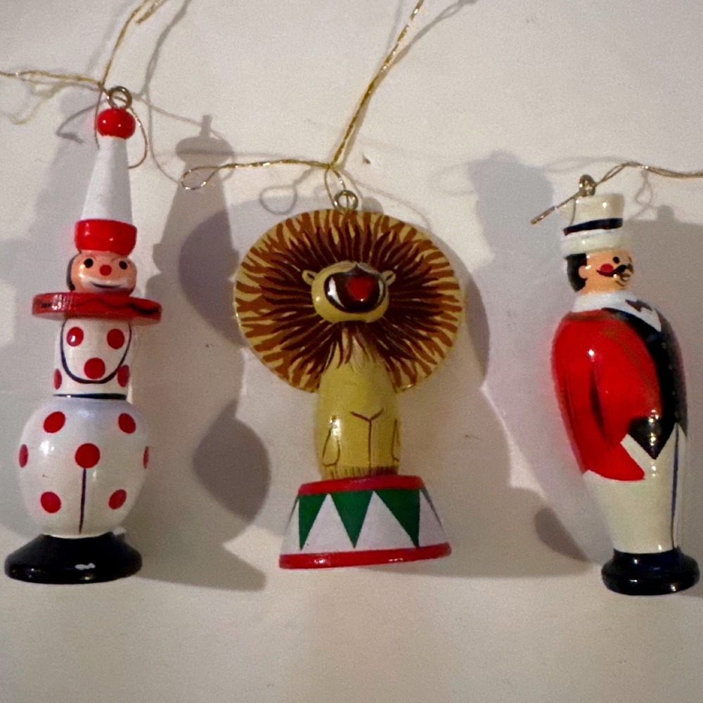 Unbranded Circus Ornament Set Multi Good Vintage Wood 3pc Figurines